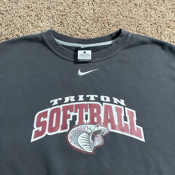 Nike Triton Softball Crewneck Sweatshirt Pull Over Size Large Unisex Gray - Picture 3 of 6